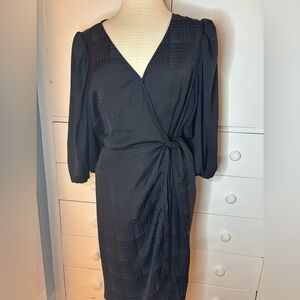 Halogen Black Textured Wrap Dress with Side Tie